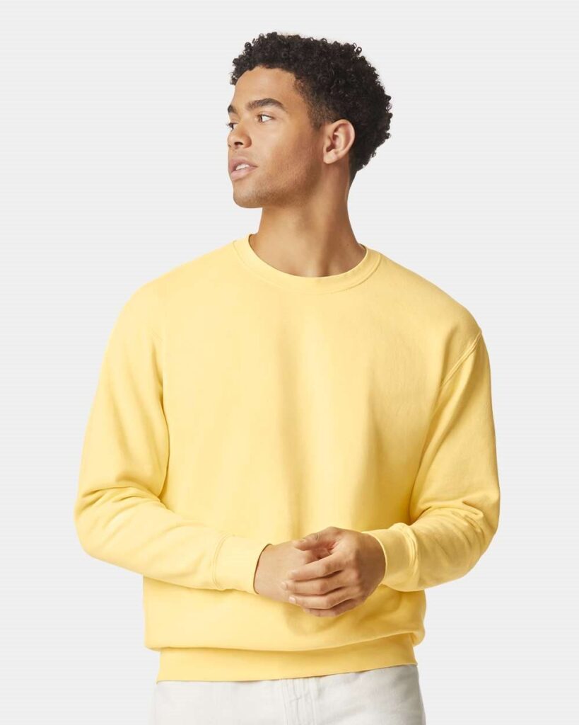 Garment-Dyed Lightweight Fleece Crewneck Sweatshirt worn by young man