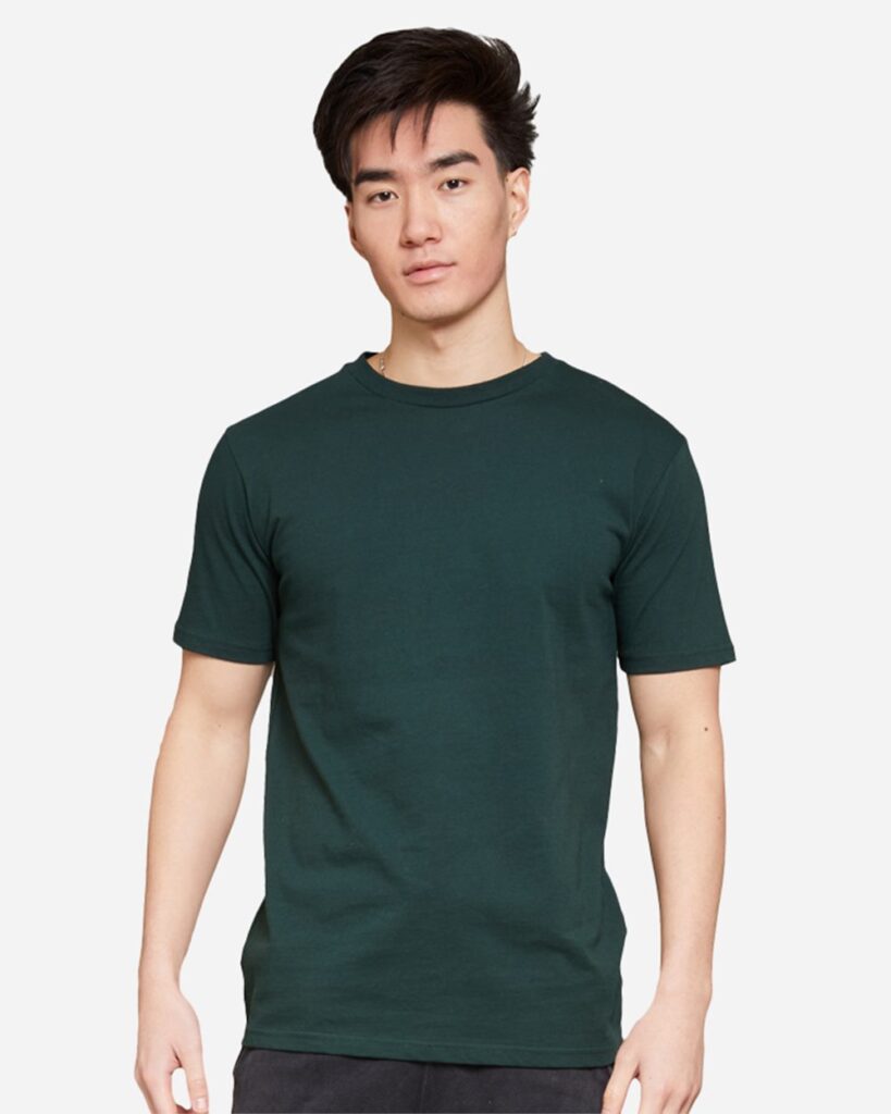 A Heavyweight T-Shirt in dark green, worn by a male model, front view.