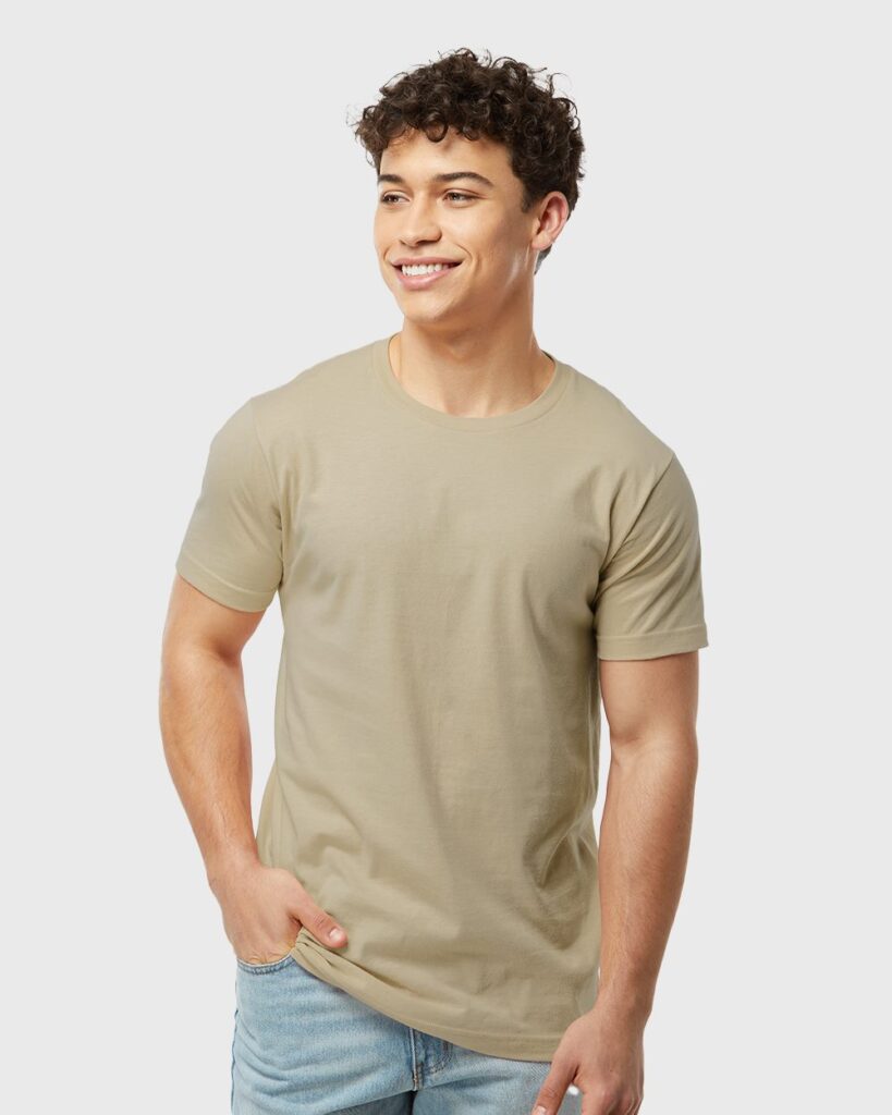Unisex Fine Jersey T-Shirt worn by man