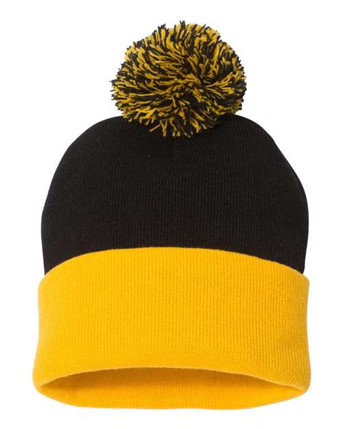 12" Pom-Pom Cuffed Beanie - Image 2